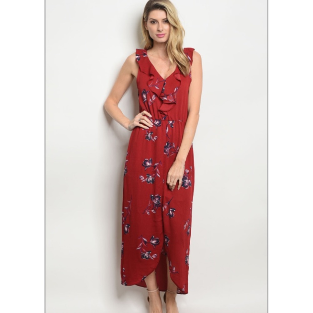 Wine Floral Maxi Dress